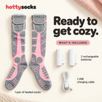 What's included: 1 pair of heated socks, 2 rechargeable batteries and 1 USB charging cable